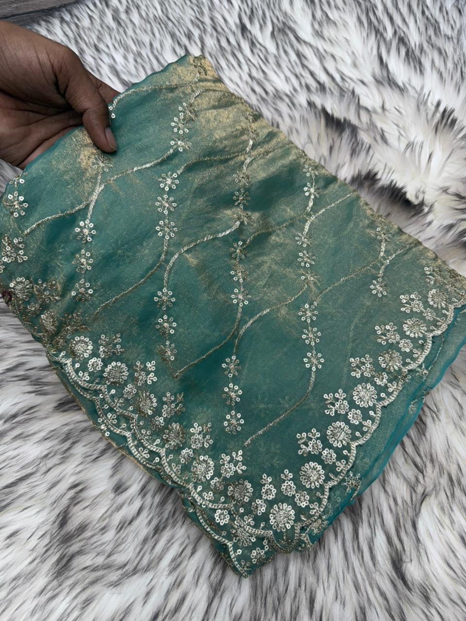 Glamorous Party Wear Satin Silk Sequence n Stunning Cut Work Fancy Saree With Adorned Blouse Piece