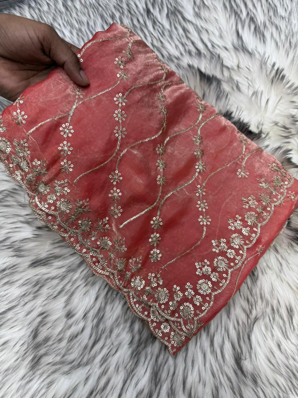 Glamorous Party Wear Satin Silk Sequence n Stunning Cut Work Fancy Saree With Adorned Blouse Piece