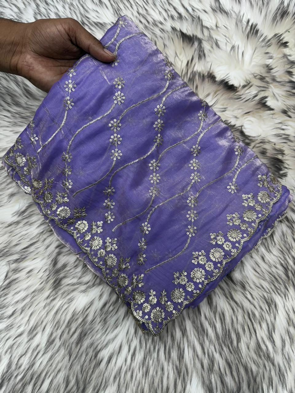 Glamorous Party Wear Satin Silk Sequence n Stunning Cut Work Fancy Saree With Adorned Blouse Piece