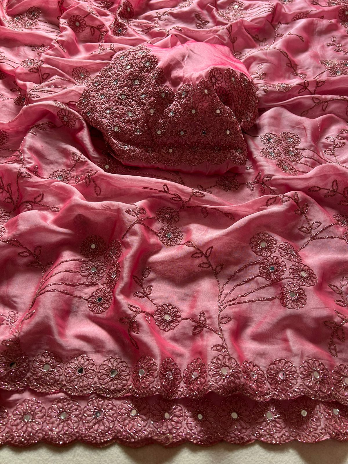 Regal Festive Wear Rangoli Silk Embroidery n Sparkling Real Mirror Work Fancy Designer Saree With Blouse Piece