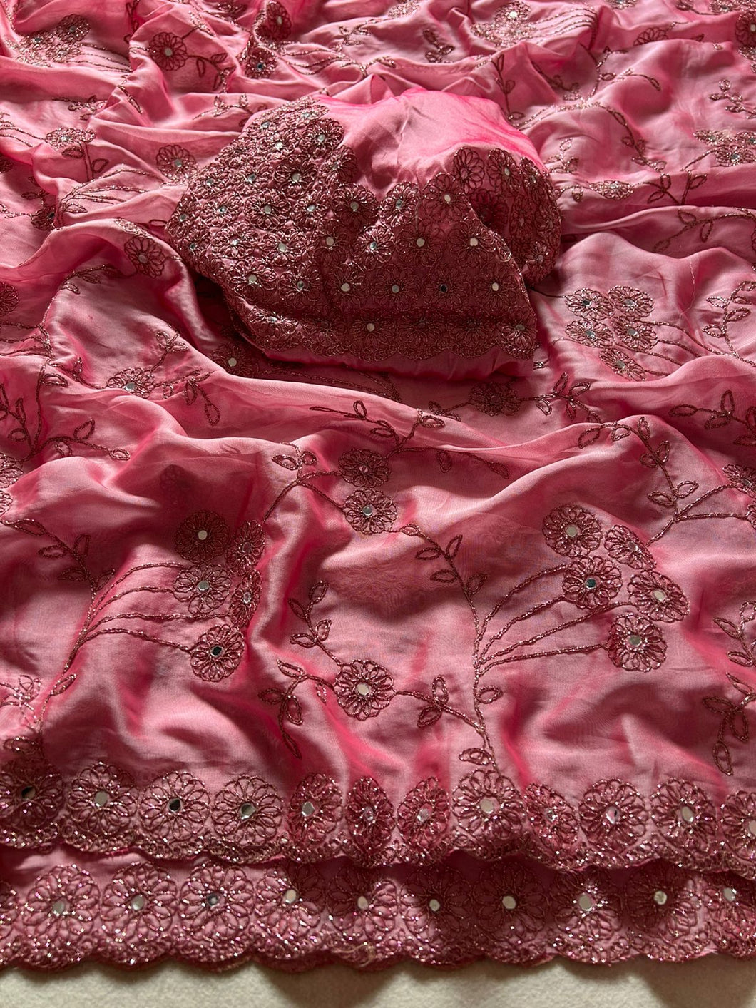 Regal Festive Wear Rangoli Silk Embroidery n Sparkling Real Mirror Work Fancy Designer Saree With Blouse Piece