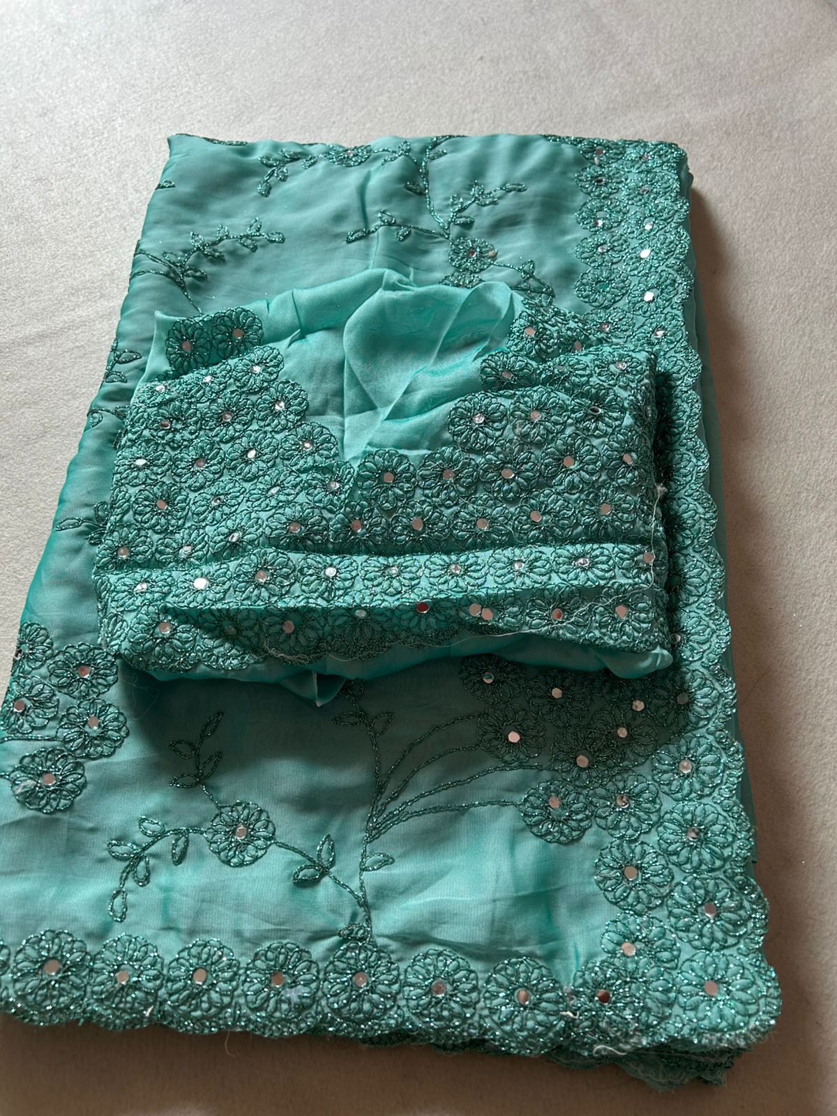 Regal Festive Wear Rangoli Silk Embroidery n Sparkling Real Mirror Work Fancy Designer Saree With Blouse Piece