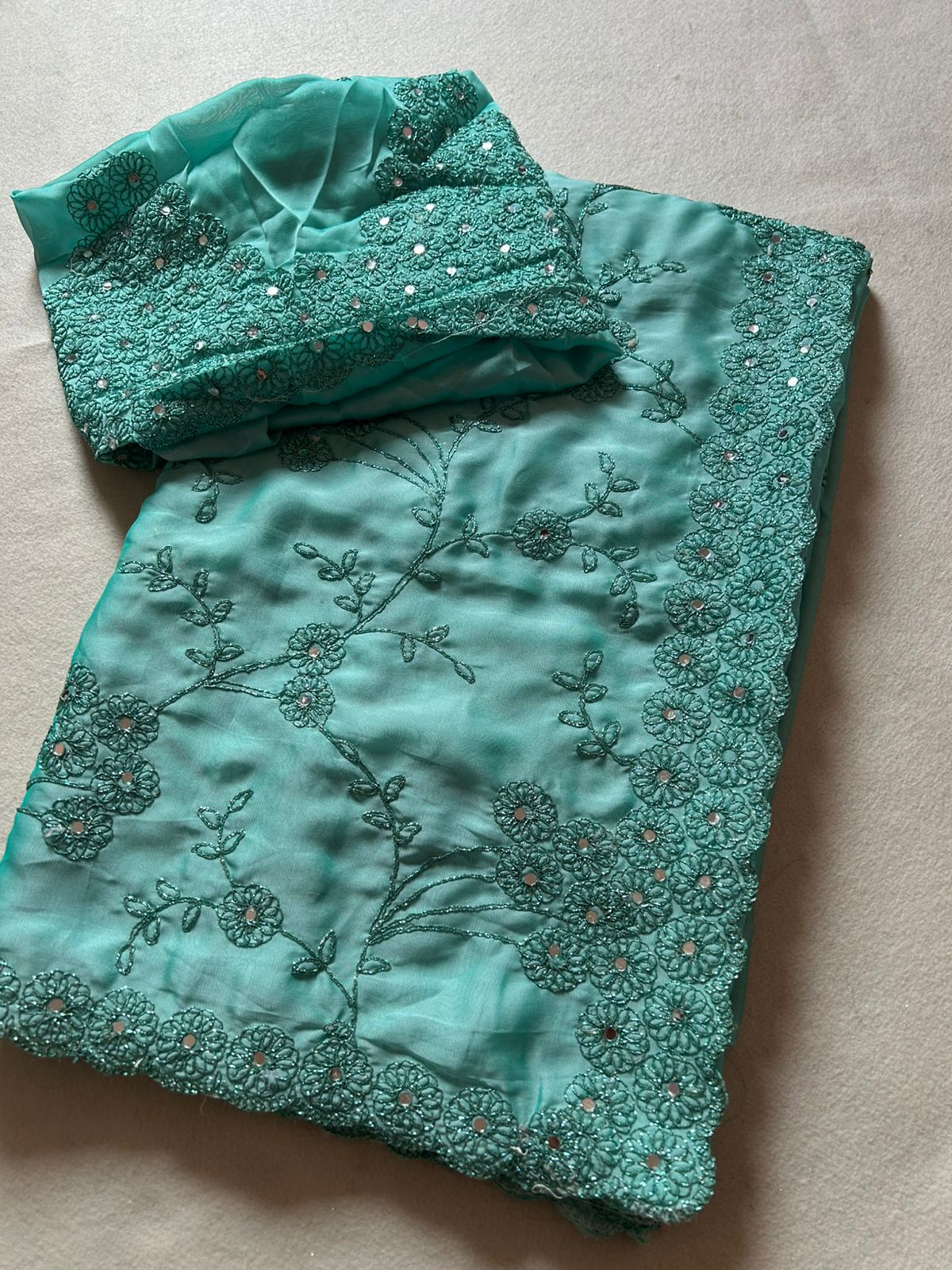 Regal Festive Wear Rangoli Silk Embroidery n Sparkling Real Mirror Work Fancy Designer Saree With Blouse Piece