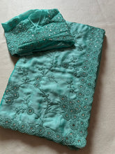 Load image into Gallery viewer, Regal Festive Wear Rangoli Silk Embroidery n Sparkling Real Mirror Work Fancy Designer Saree With Blouse Piece
