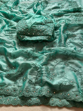 Load image into Gallery viewer, Regal Festive Wear Rangoli Silk Embroidery n Sparkling Real Mirror Work Fancy Designer Saree With Blouse Piece
