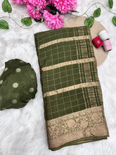 Load image into Gallery viewer, Luxury Festive Wear Chinnon Viscose Zari Checks Weaving Border With Rich Pallu Fancy Designer Saree With Blouse Piece
