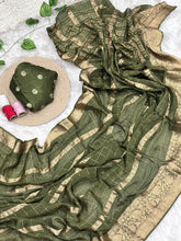 Load image into Gallery viewer, Luxury Festive Wear Chinnon Viscose Zari Checks Weaving Border With Rich Pallu Fancy Designer Saree With Blouse Piece
