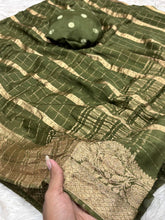 Load image into Gallery viewer, Luxury Festive Wear Chinnon Viscose Zari Checks Weaving Border With Rich Pallu Fancy Designer Saree With Blouse Piece

