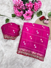 Load image into Gallery viewer, Elegant Function Wear Chinnon Viscose Half Pedding Zari Check Weaving Work n Rich Pallu Saree For Wedding
