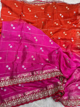 Load image into Gallery viewer, Elegant Function Wear Chinnon Viscose Half Pedding Zari Check Weaving Work n Rich Pallu Saree For Wedding
