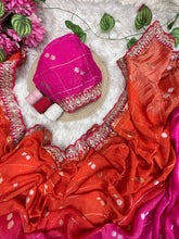 Load image into Gallery viewer, Elegant Function Wear Chinnon Viscose Half Pedding Zari Check Weaving Work n Rich Pallu Saree For Wedding
