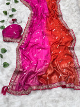 Load image into Gallery viewer, Elegant Function Wear Chinnon Viscose Half Pedding Zari Check Weaving Work n Rich Pallu Saree For Wedding
