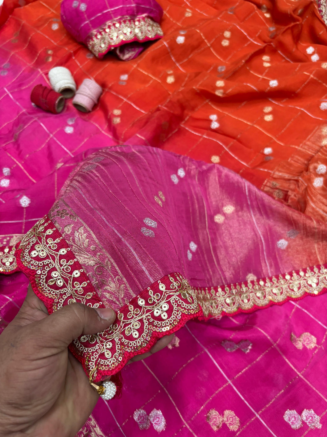 Elegant Function Wear Chinnon Viscose Half Pedding Zari Check Weaving Work n Rich Pallu Saree For Wedding