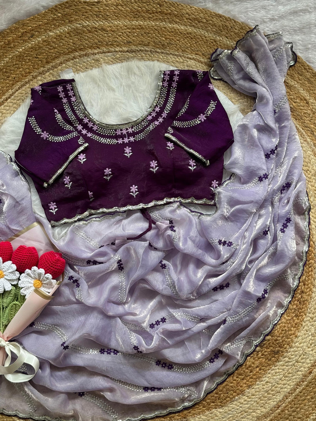 Marvellous Function Wear Fendy Satin Silk Leheriya Embroidery N Sequence Work With Arco Border Saree With Contrast Stitched Blouse