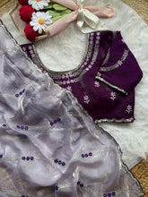 Load image into Gallery viewer, Marvellous Function Wear Fendy Satin Silk Leheriya Embroidery N Sequence Work With Arco Border Saree With Contrast Stitched Blouse
