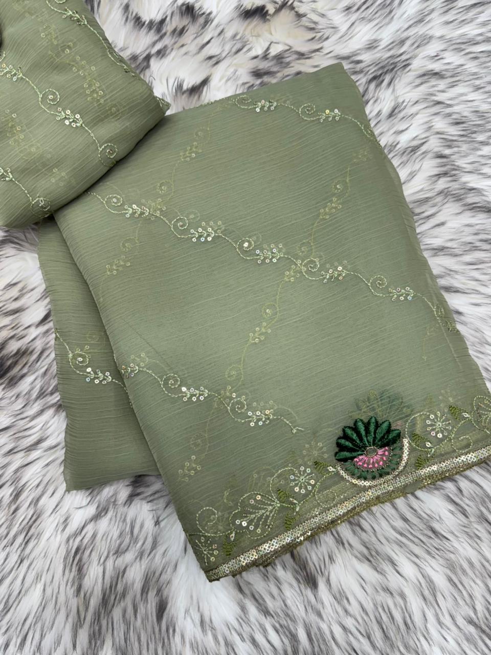Fantabulous Partywear Waari Silk Fabric Sequence And Thread Work Fancy Designer Saree For Women