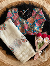 Load image into Gallery viewer, Marvellous Festive Wear Crush Organza Silk Embroidery N Sequence Work With Scallop Border Saree With Contrast Stitched Blouse
