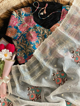 Load image into Gallery viewer, Marvellous Festive Wear Crush Organza Silk Embroidery N Sequence Work With Scallop Border Saree With Contrast Stitched Blouse
