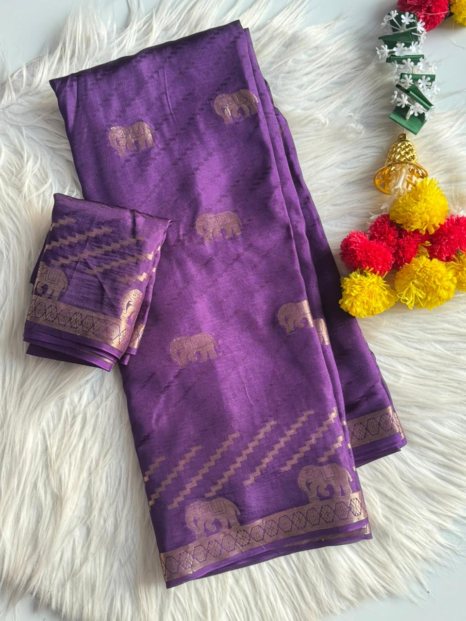Imaginative Function Wear Soft Viscose Silk Jacquard Weaving Work Fancy Saree With Elegant Blouse Piece