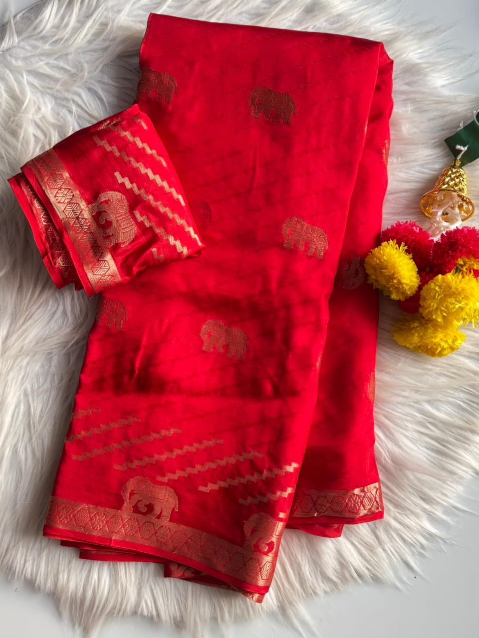 Imaginative Function Wear Soft Viscose Silk Jacquard Weaving Work Fancy Saree With Elegant Blouse Piece