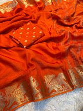 Load image into Gallery viewer, Ravishing Party Wear Pure Russian Dola Silk Jacquard Weaving Border Rich Pallu Fancy Designer Saree With Blouse Piece
