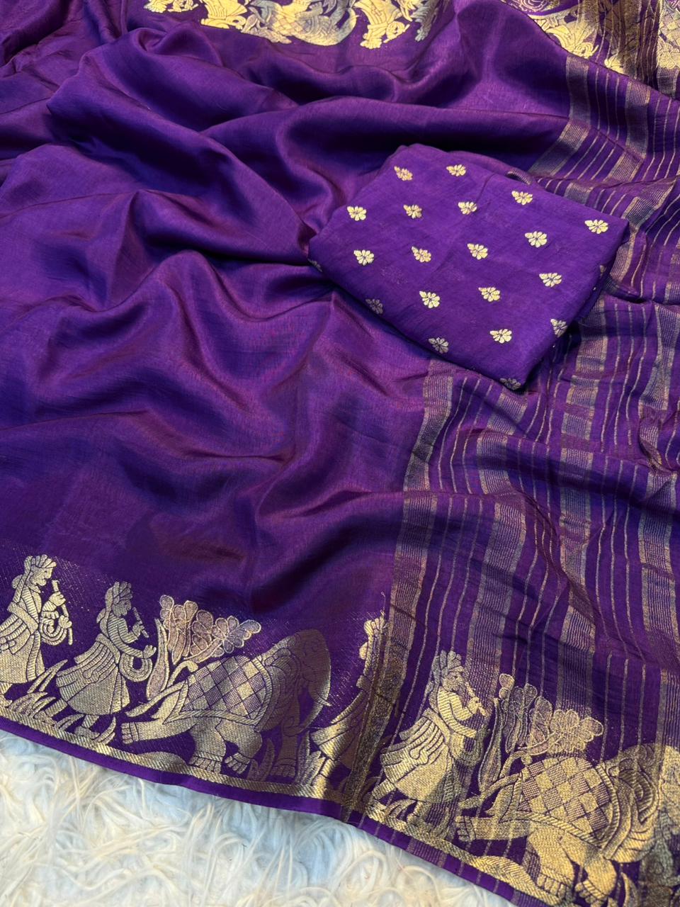 Ravishing Party Wear Pure Russian Dola Silk Jacquard Weaving Border Rich Pallu Fancy Designer Saree With Blouse Piece