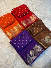 Load image into Gallery viewer, Ravishing Party Wear Pure Russian Dola Silk Jacquard Weaving Border Rich Pallu Fancy Designer Saree With Blouse Piece
