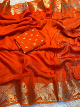 Load image into Gallery viewer, Ravishing Party Wear Pure Russian Dola Silk Jacquard Weaving Border Rich Pallu Fancy Designer Saree With Blouse Piece
