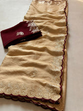 Load image into Gallery viewer, Wonderful Party Wear Golden Colour Rangoli Crush Silk Sequence N Cut Work Border Fancy Designer Saree With Contrast Blouse Piece
