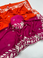 Load image into Gallery viewer, New Designer Soft Chinnon Double Shaded Heavy Embroidery n Jari Work Saree For Wedding

