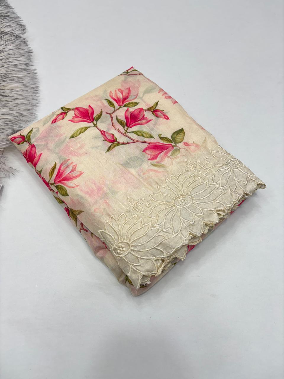 Royal Function Wear Tussar Silk Digital Print n Embroidery Border Fancy Designer Saree For Wedding