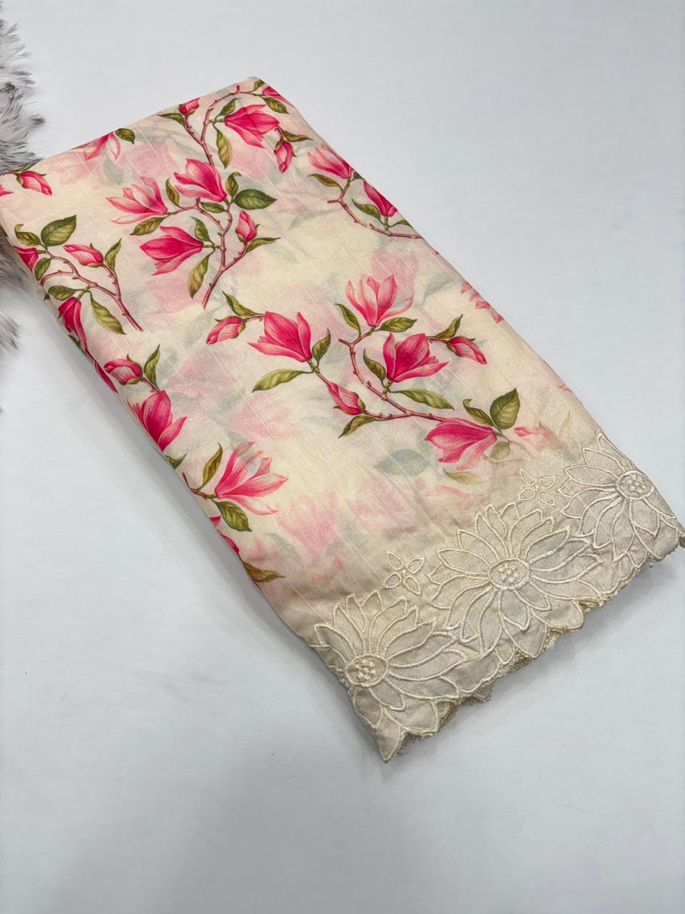 Royal Function Wear Tussar Silk Digital Print n Embroidery Border Fancy Designer Saree For Wedding
