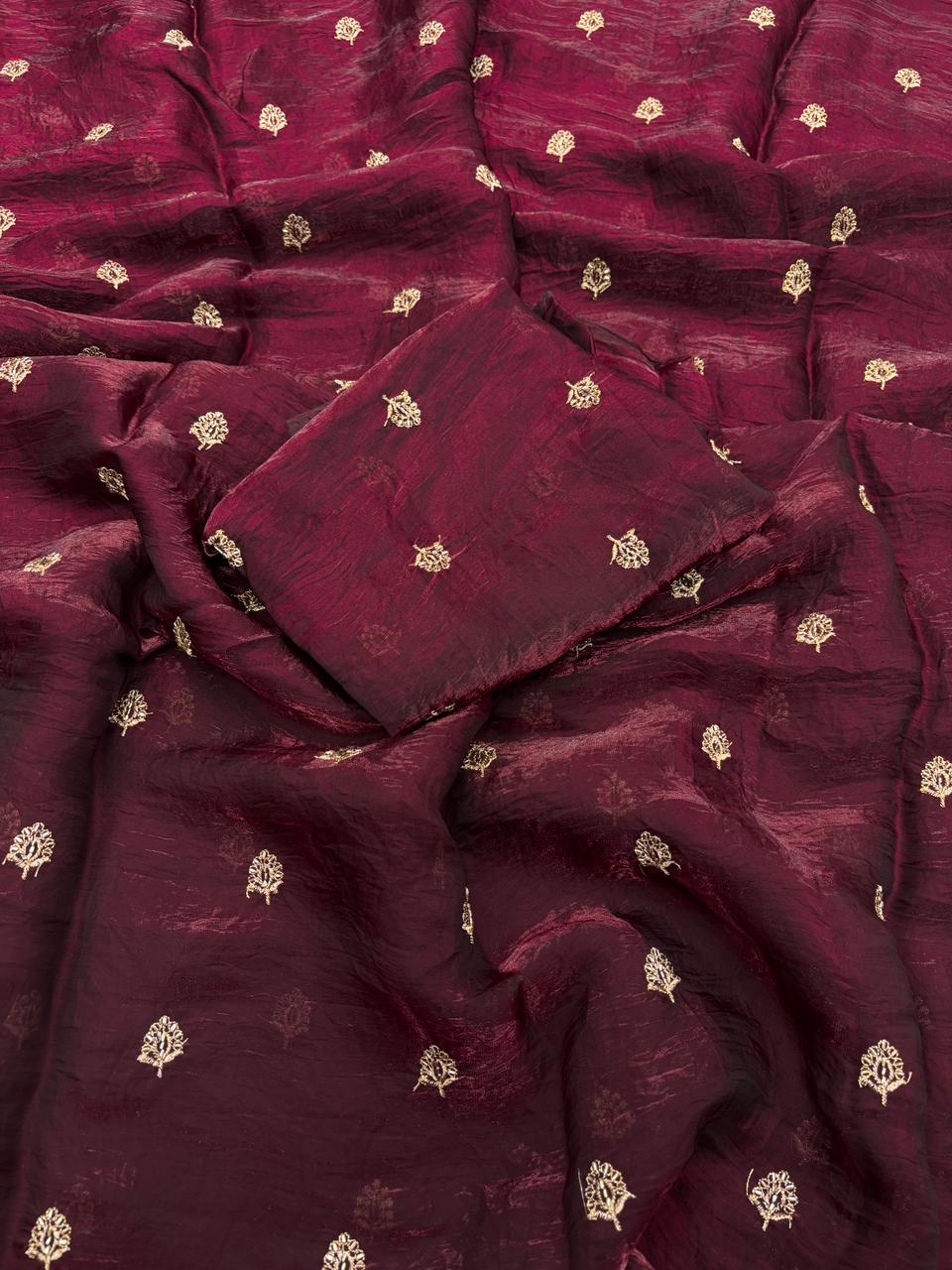 Graceful Function Wear Space Silk Leaf Design With Handwork Beads Saree Artistic Blouse Piece