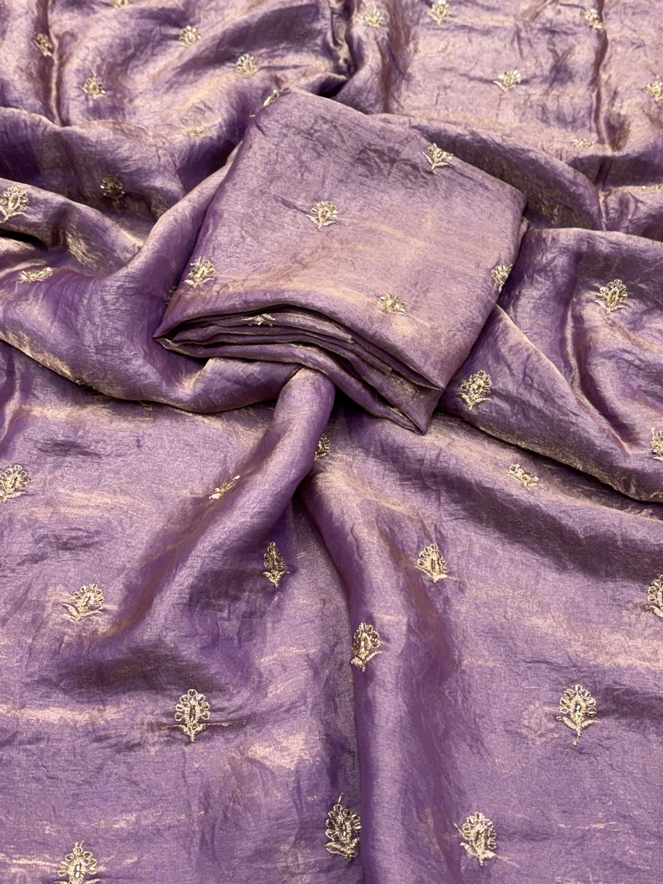 Graceful Function Wear Space Silk Leaf Design With Handwork Beads Saree Artistic Blouse Piece