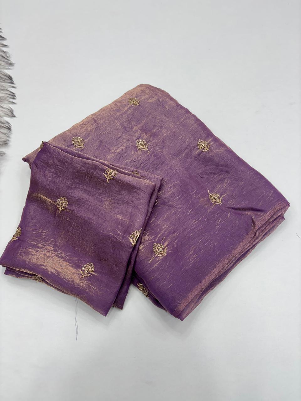 Graceful Function Wear Space Silk Leaf Design With Handwork Beads Saree Artistic Blouse Piece
