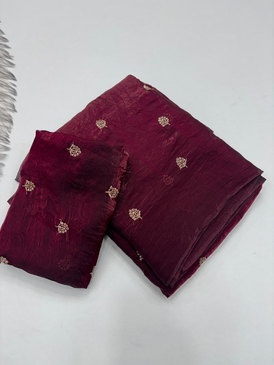Graceful Function Wear Space Silk Leaf Design With Handwork Beads Saree Artistic Blouse Piece