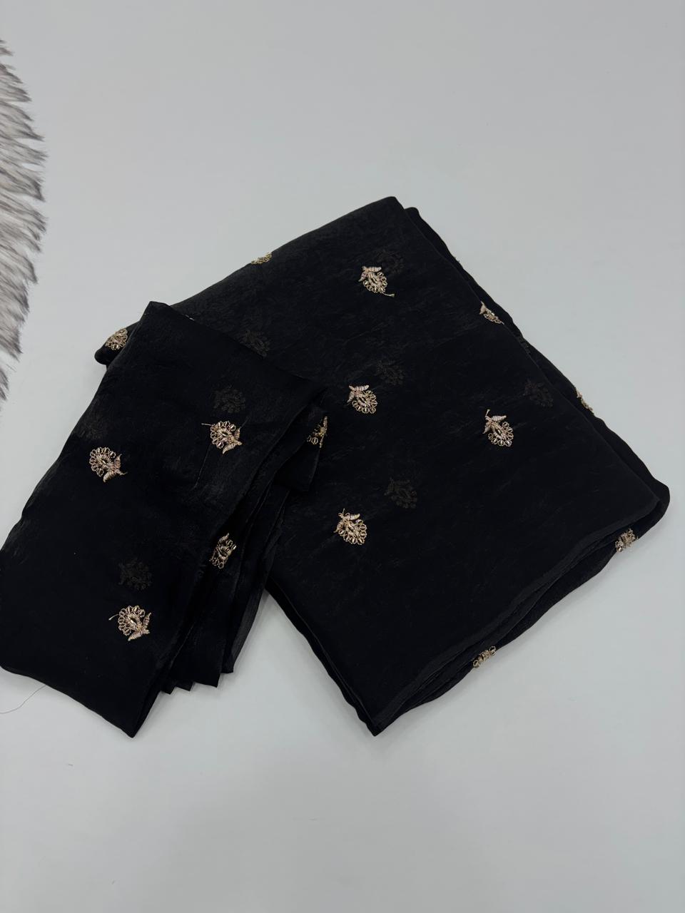 Graceful Function Wear Space Silk Leaf Design With Handwork Beads Saree Artistic Blouse Piece