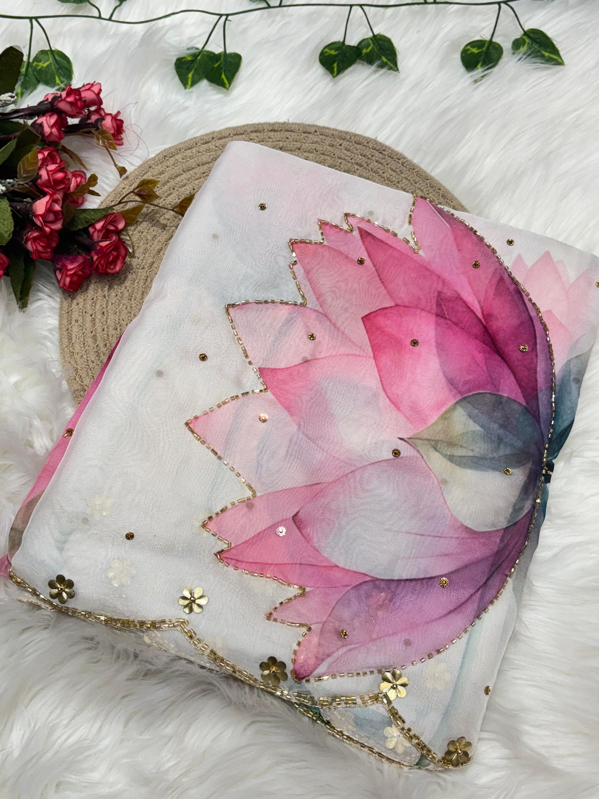 Glamorous Party Wear Pure Soft Silk Floral Prints n Cutdana Work Fancy Designer Saree With Blouse