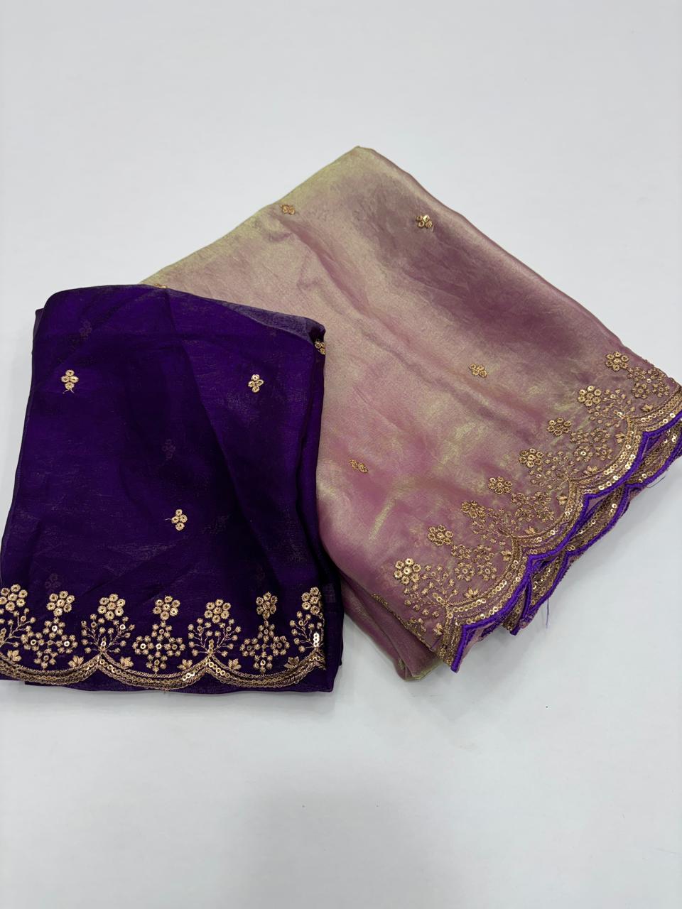 Heritage Party Wear Space Silk Embroidery Thread Work Fancy Designer Saree With Contrast Blouse Piece