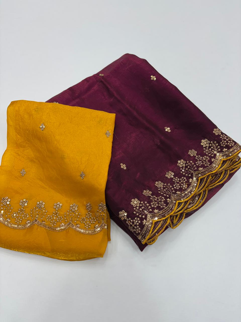 Heritage Party Wear Space Silk Embroidery Thread Work Fancy Designer Saree With Contrast Blouse Piece