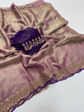 Load image into Gallery viewer, Heritage Party Wear Space Silk Embroidery Thread Work Fancy Designer Saree With Contrast Blouse Piece
