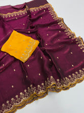 Load image into Gallery viewer, Heritage Party Wear Space Silk Embroidery Thread Work Fancy Designer Saree With Contrast Blouse Piece
