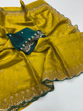 Load image into Gallery viewer, Heritage Party Wear Space Silk Embroidery Thread Work Fancy Designer Saree With Contrast Blouse Piece
