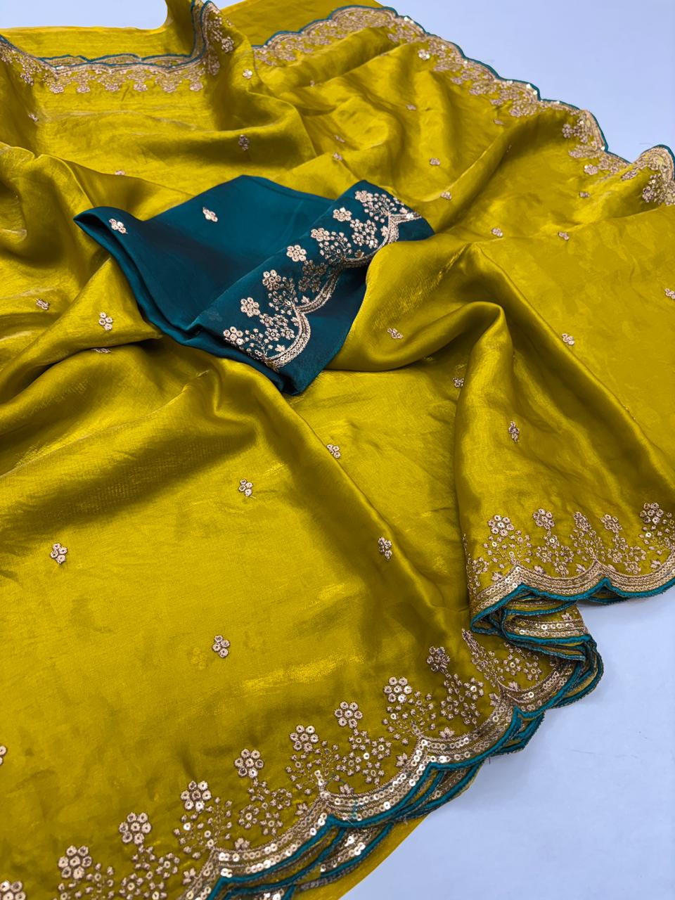 Heritage Party Wear Space Silk Embroidery Thread Work Fancy Designer Saree With Contrast Blouse Piece