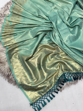 Load image into Gallery viewer, Elegant Party Wear Banarasi Silk Zari n Beautiful Siroski Work Tussel Pallu Fancy Saree With Blouse Piece
