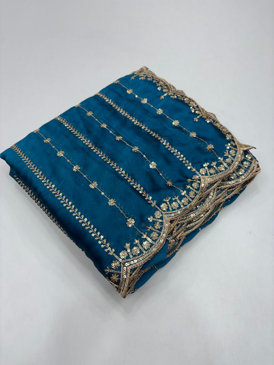 Stunning Festive Wear Rangoli Crush Silk Embriodery N Sequence Cut Work Border Fancy Designer Saree With Blouse