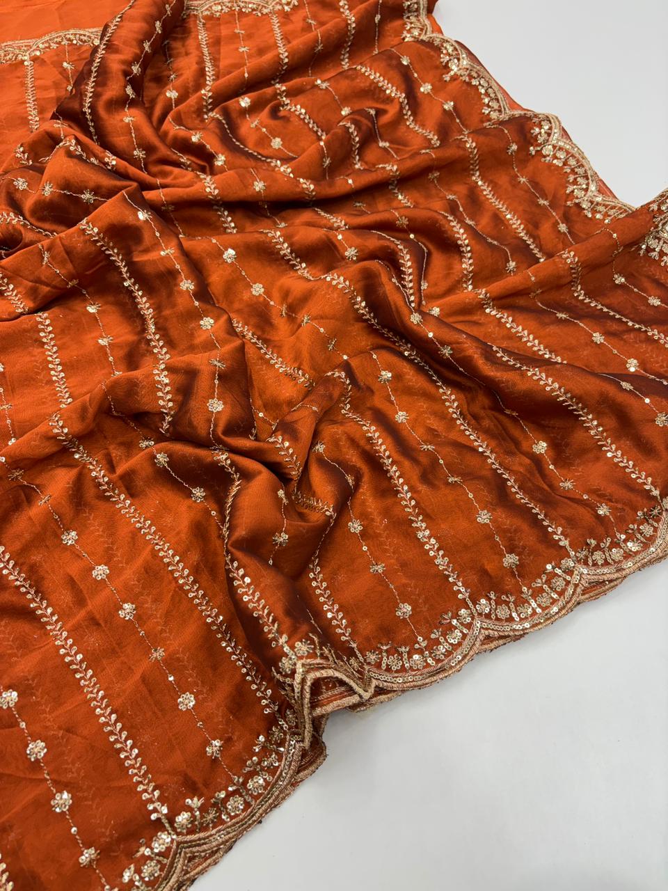 Stunning Festive Wear Rangoli Crush Silk Embriodery N Sequence Cut Work Border Fancy Designer Saree With Blouse