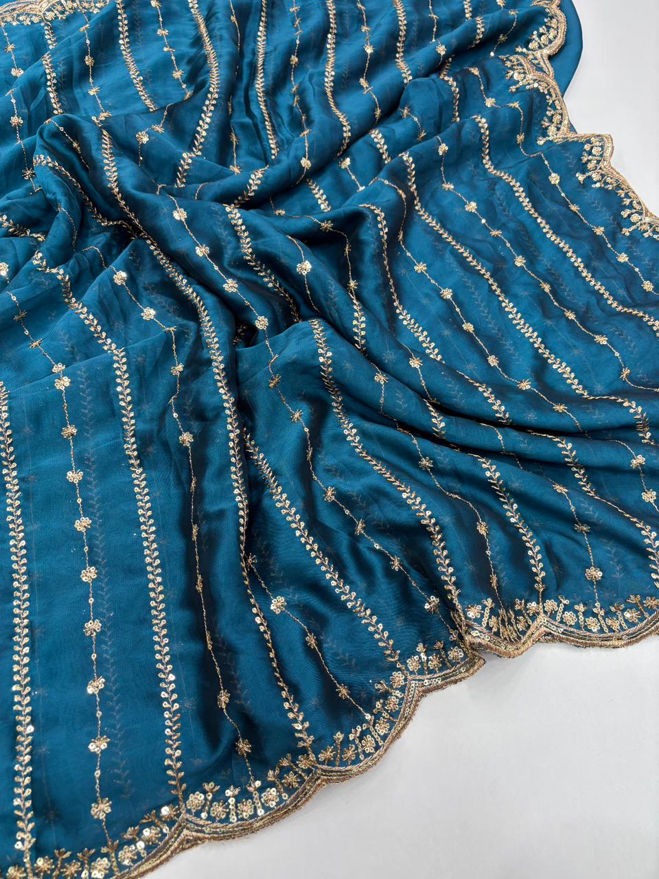 Stunning Festive Wear Rangoli Crush Silk Embriodery N Sequence Cut Work Border Fancy Designer Saree With Blouse