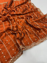 Load image into Gallery viewer, Stunning Festive Wear Rangoli Crush Silk Embriodery N Sequence Cut Work Border Fancy Designer Saree With Blouse
