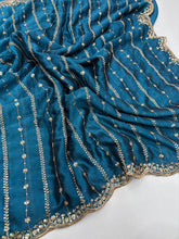 Load image into Gallery viewer, Stunning Festive Wear Rangoli Crush Silk Embriodery N Sequence Cut Work Border Fancy Designer Saree With Blouse
